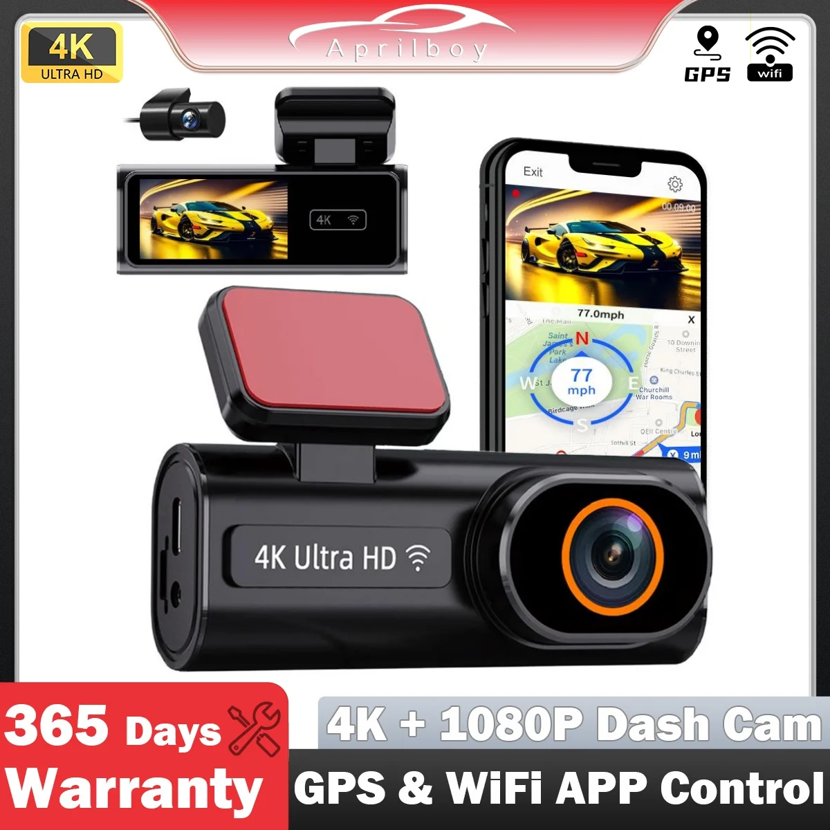Aprilboy K6 WIFI Dash Cam 4K Mini CAR DVR Front and Rear Dual Lens With 1080P Black Box Room Night Vision Camera Parking Monitor dash cam