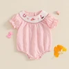 Toddler Baby Girl Clothes Summer Smocked Romper Bow Embroidery Bubble Short Sleeve Cute Bodysuit Outfits 2