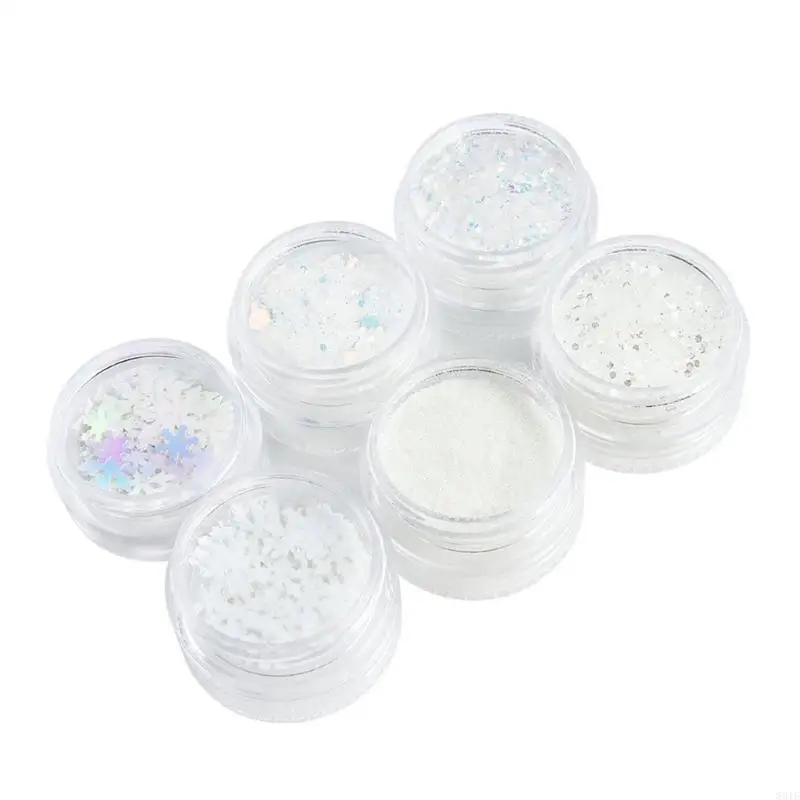 831e 6 Kisten Weihnachtsnagel Art Charms Glitter Nagelpulver Staub Pailletten Winter Winter – Detail 8
