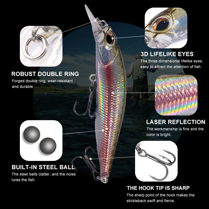 5 Esche Da Pesca Minnow Wobbler Luminose Galleggianti - Crankbait Per Carpe, Persici, Trote