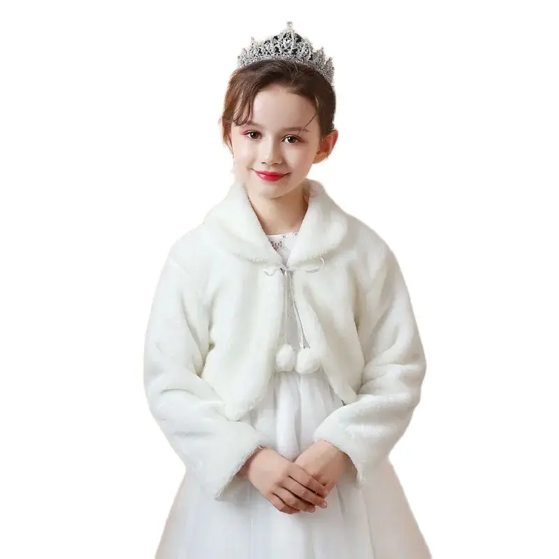 

Kids Girls Princess Thicken Plush Jacket Crop Wraps Shawl Flower Girls Long Sleeves Bolero Warm Cape Wedding Birthday Party Coat