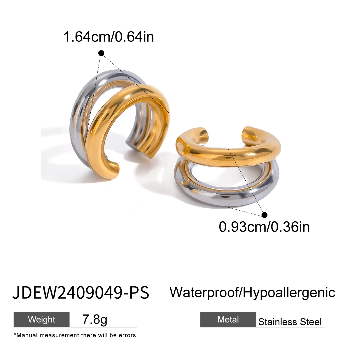 Minimalist Stainless Steel Ear Clip Silver Gold Mixed Rust Proof Metal Gold Silver Color Stylish Daily Jewelry Bijoux Uworld ear clip earrings clip earrings ear clip ear accessories