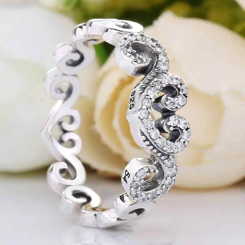 

Authentic 925 Sterling Silver Sparkling Exotic Crown With Crystal Ring For Women Wedding Party Europe Fashion Jewelry