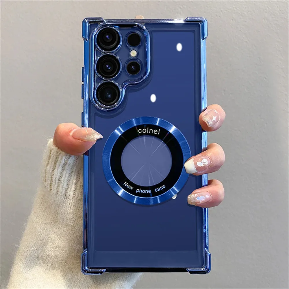 Enhanced Shockproof Clear Magnetic Phone Case with Magsafe Plating