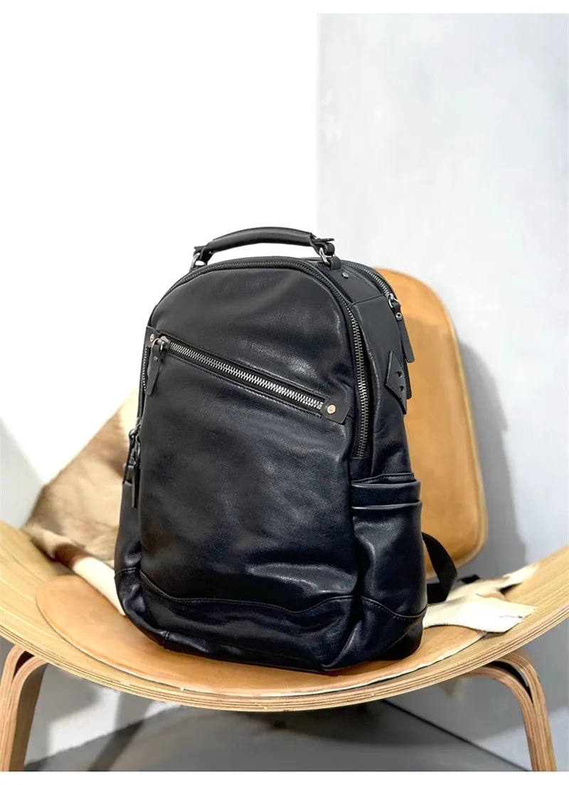 Pndme lässig hochwertige echte Leder Männer schwarz Rucksack Mode wochen ende Outdoor erste Schicht Rindsleder große Kapazität Bagpack – Detail 2