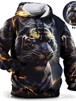 Vintage Tiger Men's Hoodie 3d Print Tops Fashion Animal Graphics Long Sleeve Men Oversized Streetwear Tees 1