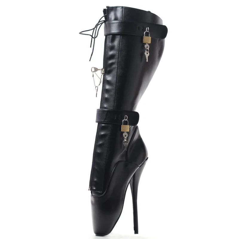18cm Women High Ballet Boots Men Cosplay Pole Dance Shoes Fetish Lockable Botas