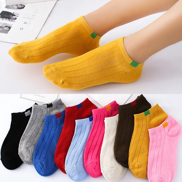 Calcetines cortos tobilleros para mujer y niña, calcetín Invisible de color  caramelo, 5 pares, 10 colores - AliExpress