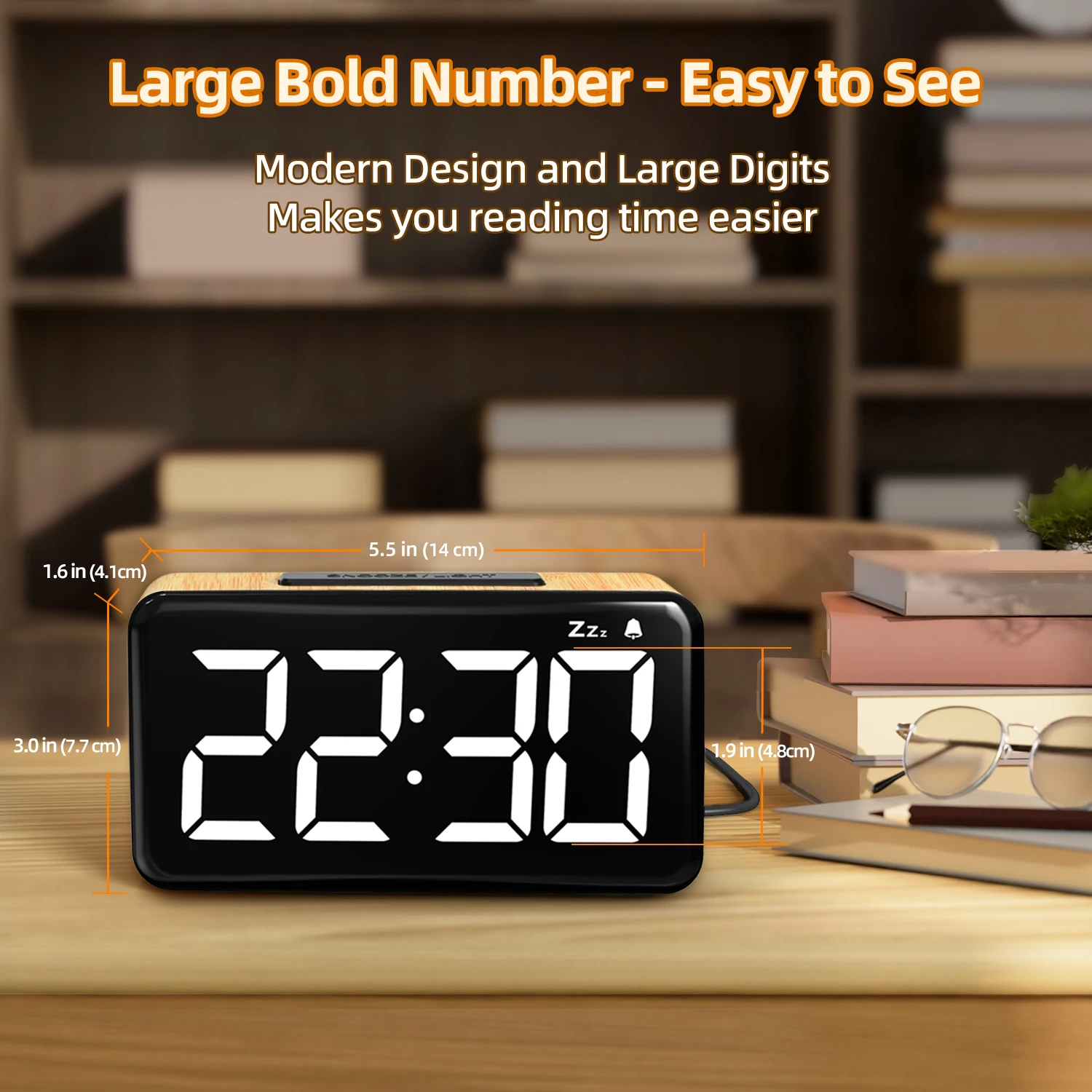 Elegant Wooden LED Alarm Clock with Large Display