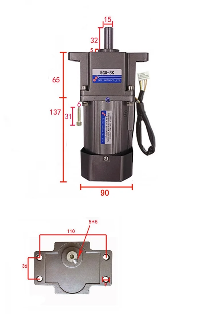 이어 타입 AC 기어 감속기 모터, 속도 조절 가능, 리버시블, 하이 토크 + 속도 제어, 5IK60RGU-CF, 60W