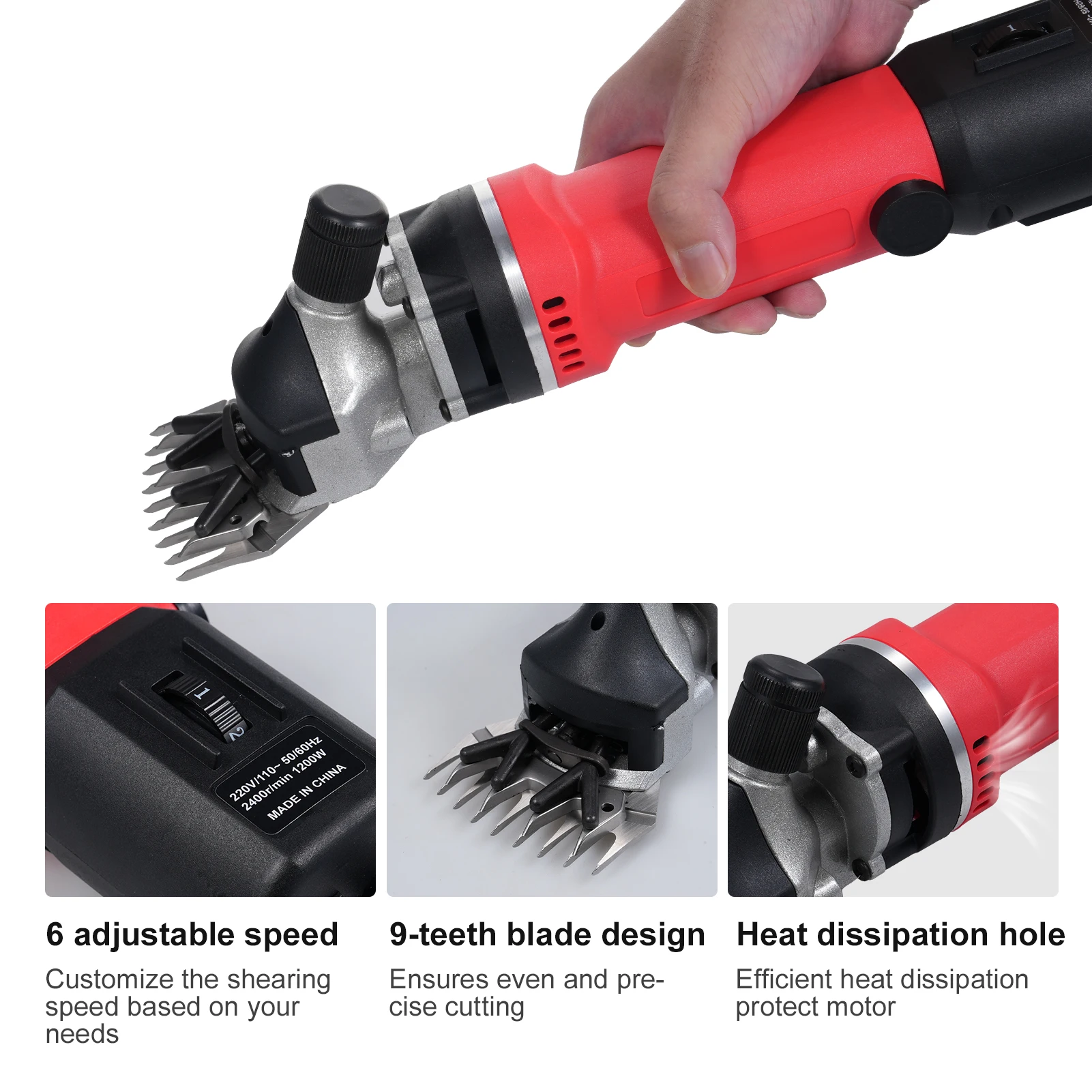 1450W 전기 양털깎이, 고성능 양털깎이 기계, 6단 속도, 2800rpm, 13날 칼날, 양, 염소, 낙타에 적합