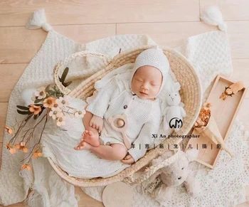 Cestino di paglia Puntelli per fotografia neonato Nido in posa per neonato Cestino per fasciatoio con manici Accessori per fotografia per bambini