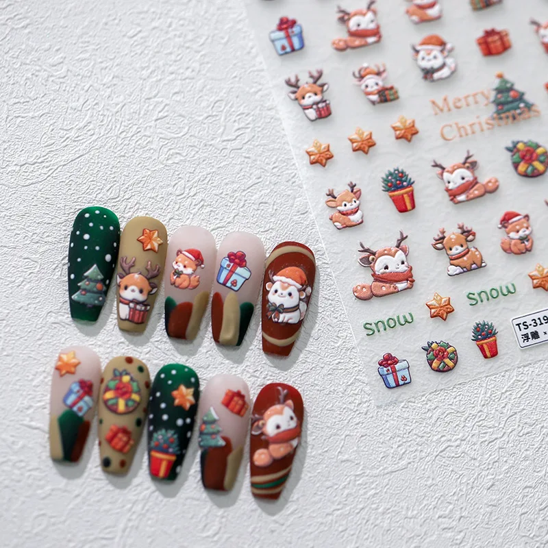 

[Meow.Sensei] 5d Thin Tough Three-Dimensional Nail Stickers Adhesive Nail Sticker Ornament TS-3194-Christmas Deer