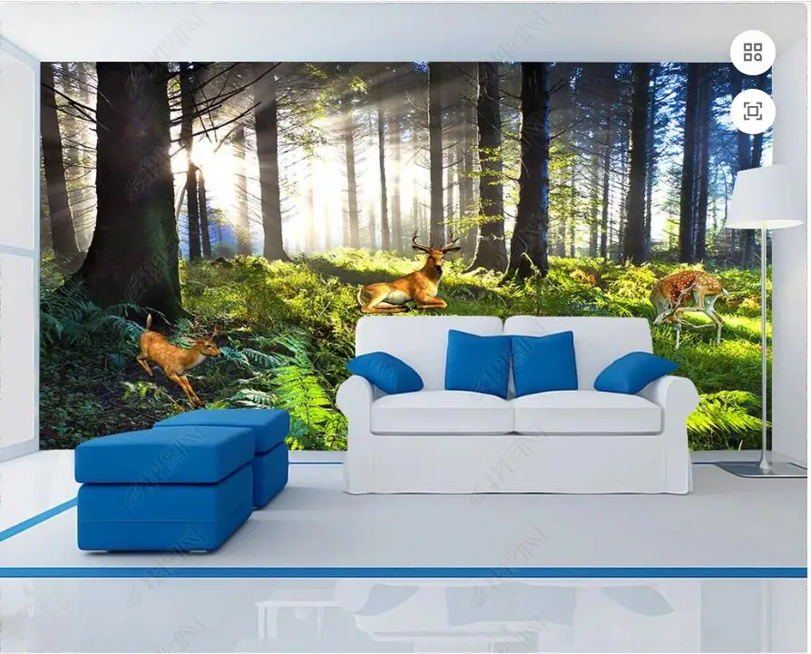 

wallpaper photo 3d custom mural Forest Tree Sika Deer background painting home decor wallpaper for walls 3d living room