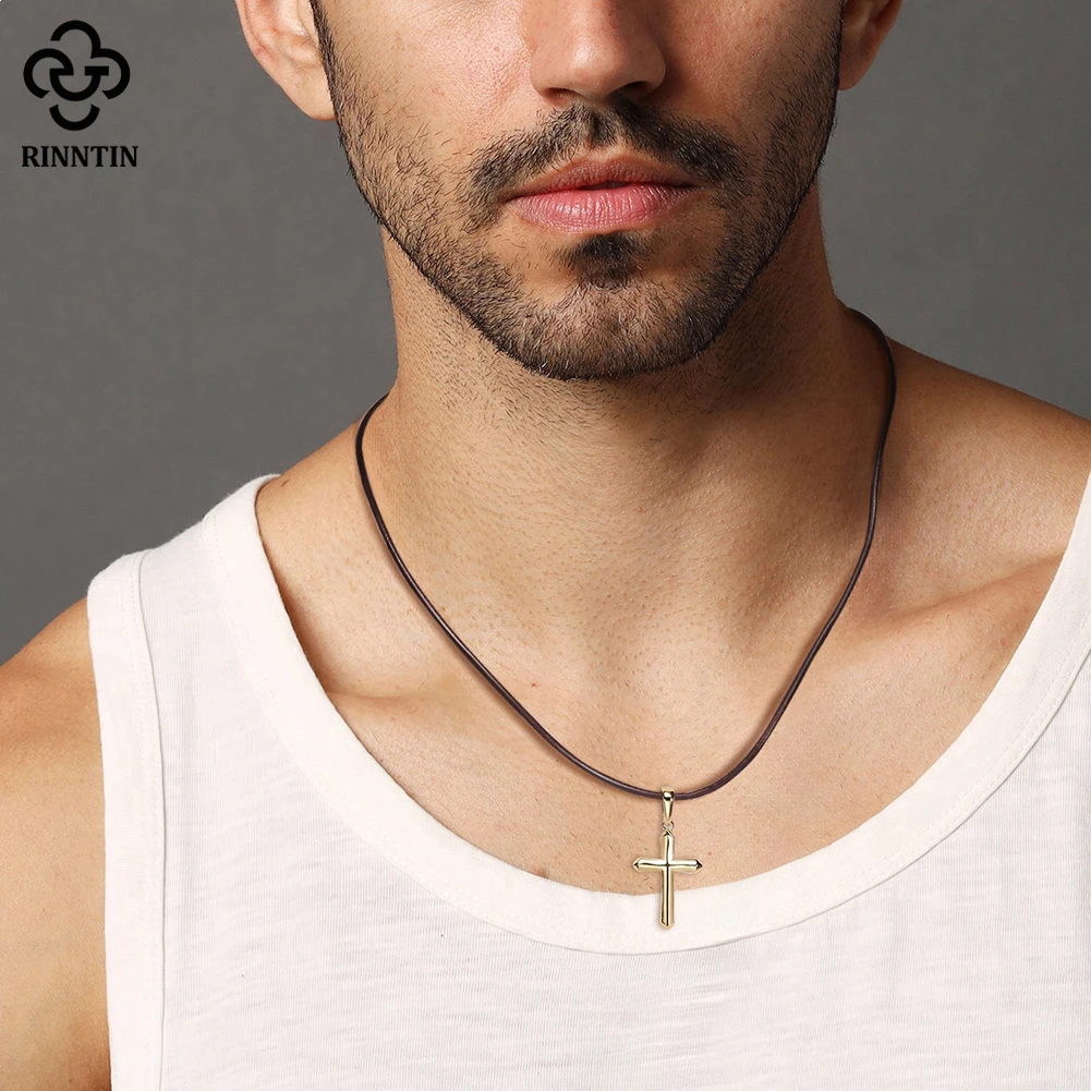 Rinntin 925 Sterling Silver Gothic Cross Necklace for Men Women Fashion Christian Prayer Religious Jewelry Pendant Gift NMN07
