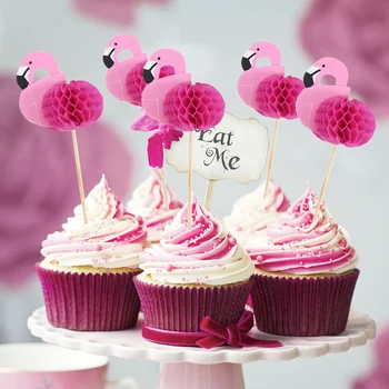 Flamingo & Pineapple Cake Toppers - Tropical Summer Party Decor 1