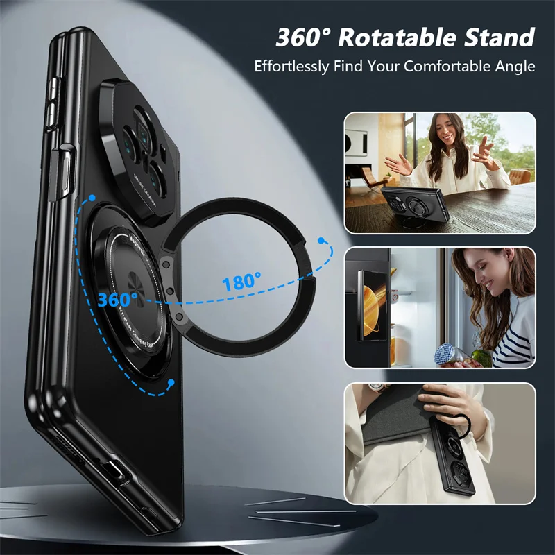 Matte Solid Color Shockproof Phone Case with Holder and Hard Shell Protection
