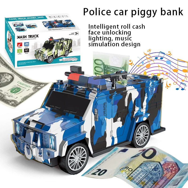Voice Transport Vehicle Car Cash Money Storage Tank, Police Car Automatic Password ATM Machine Piggy Bank, Birthday Gift 3