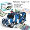 Voice Transport Vehicle Car Cash Money Storage Tank, Police Car Automatic Password ATM Machine Piggy Bank, Birthday Gift 3