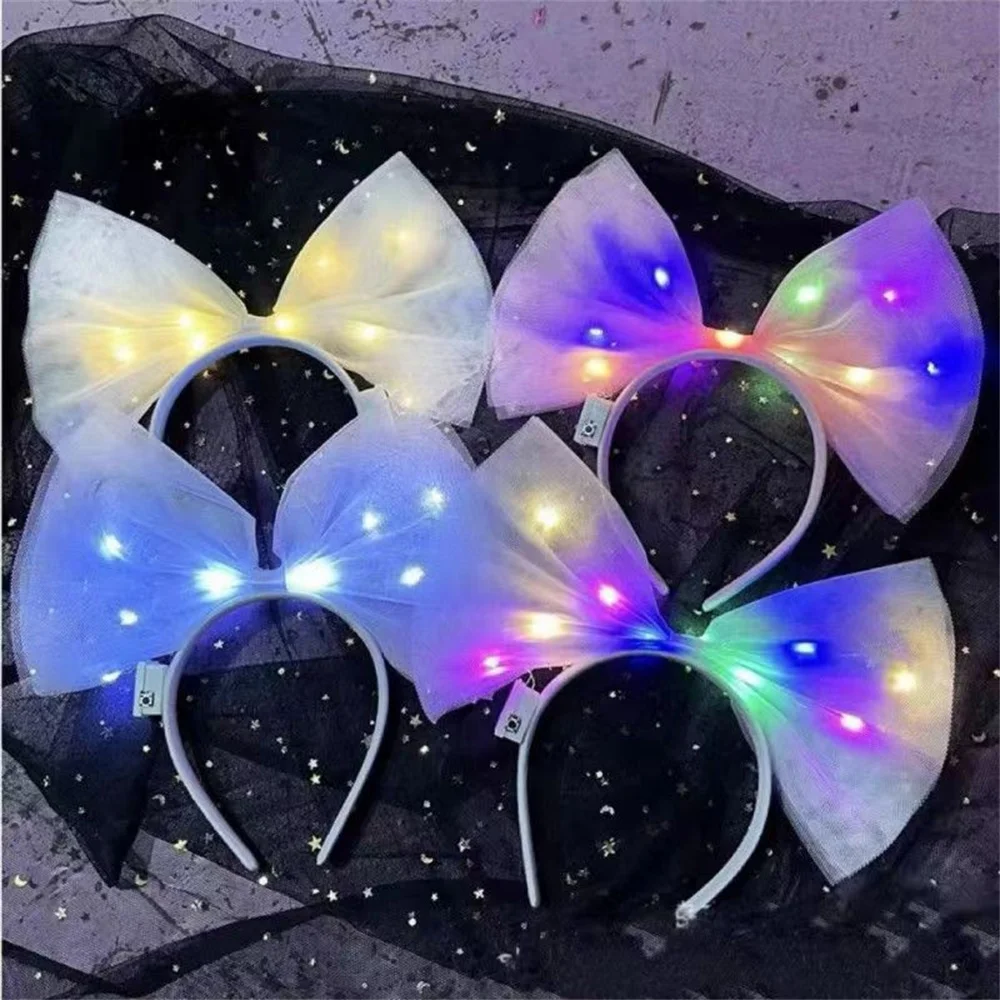 

Women LED Bow Tie Headband Children's Girl Glow Bowknot Cosplay Prop Halloween Christmas Festival Hair Accessories 2023 New