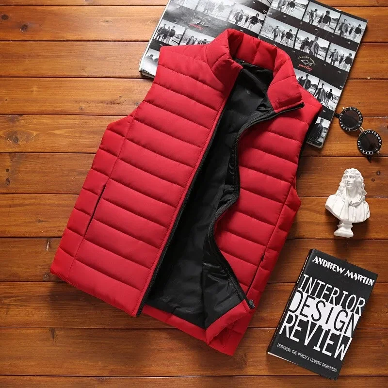 Aiwetin Men' Sleeveless Vest Jackets Winter Fashion Male Cotton-Padded Vest Coats Men Stand Collar Warm Waistcoats Clothing 5XL