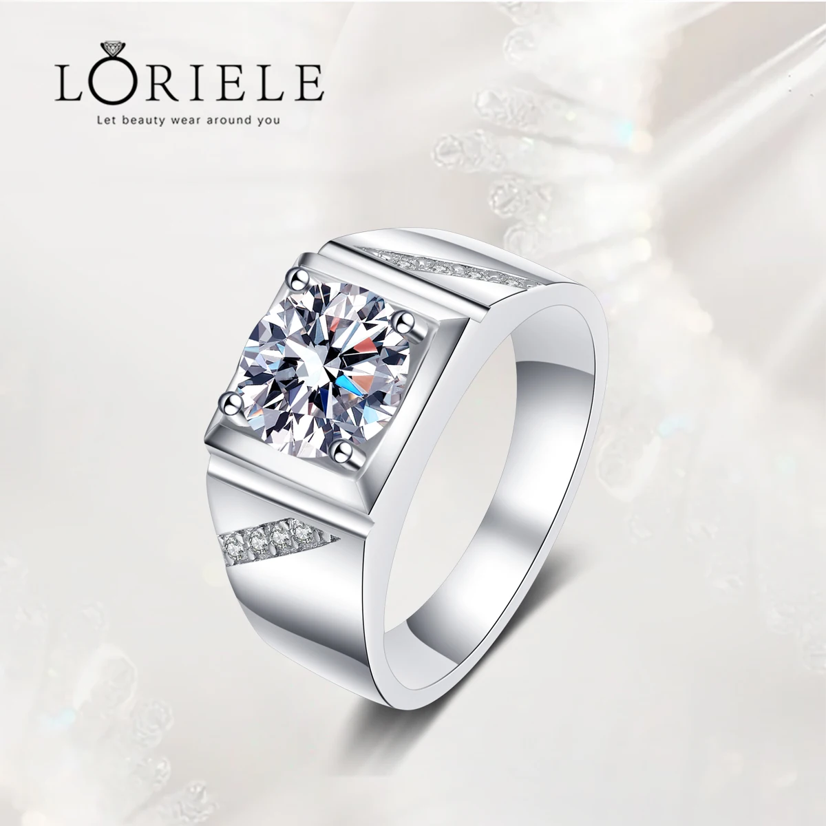

LORIELE Real Moissanite Ring For Men Sterling Silver Round Brilliant Diamonds Engagement Ring Male Wedding Jewelry Include Box