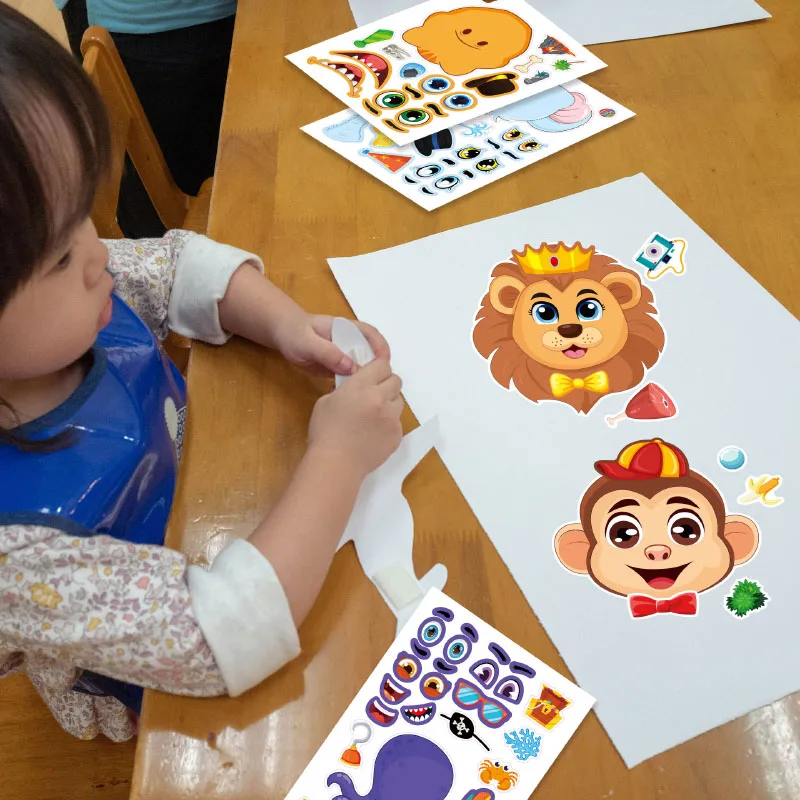 Make A Face Stickers for Kids DIY Make Your Own Christmas Trees Safaris Sea Fantasy Animals Puzzle Stickers Boys Girls Gifts Toy 6