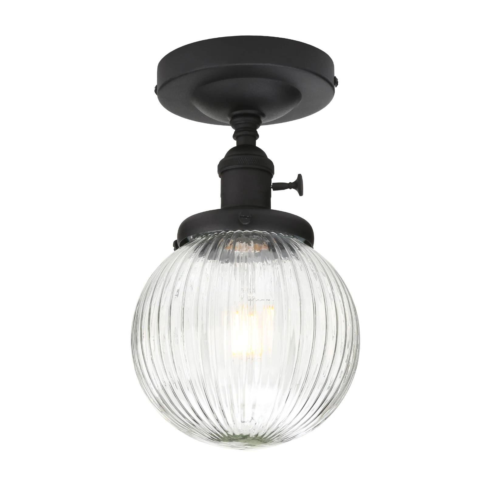 

Phansthy Vintage Industrial Mini 5.9" Round Clear Glass Globe Semi Flush Mount Ceiling Light Fixture