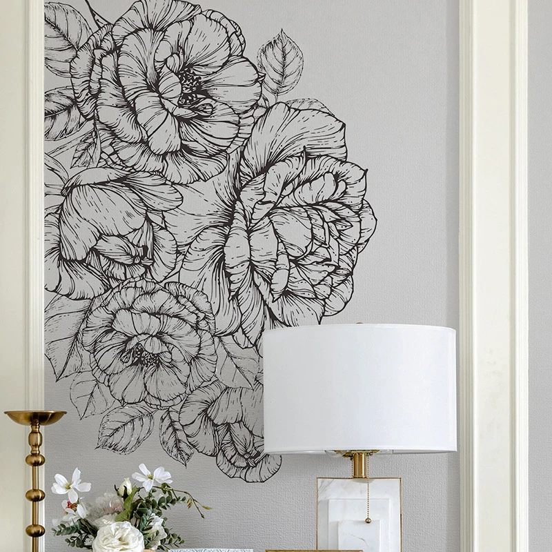 

Artistic sketch of peony flowers, living room, bedroom, foyer, home, wall decoration, wallpaper self-adhesive