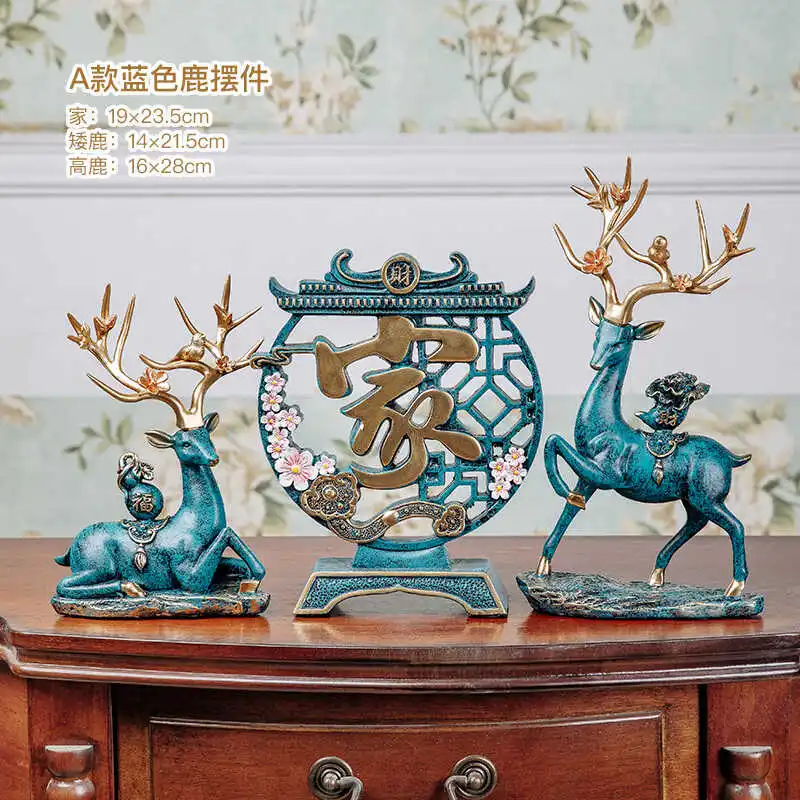 New Chinese deer ornament gift box three-piece set living room office TV wine cabinet creative gift desktop decoration