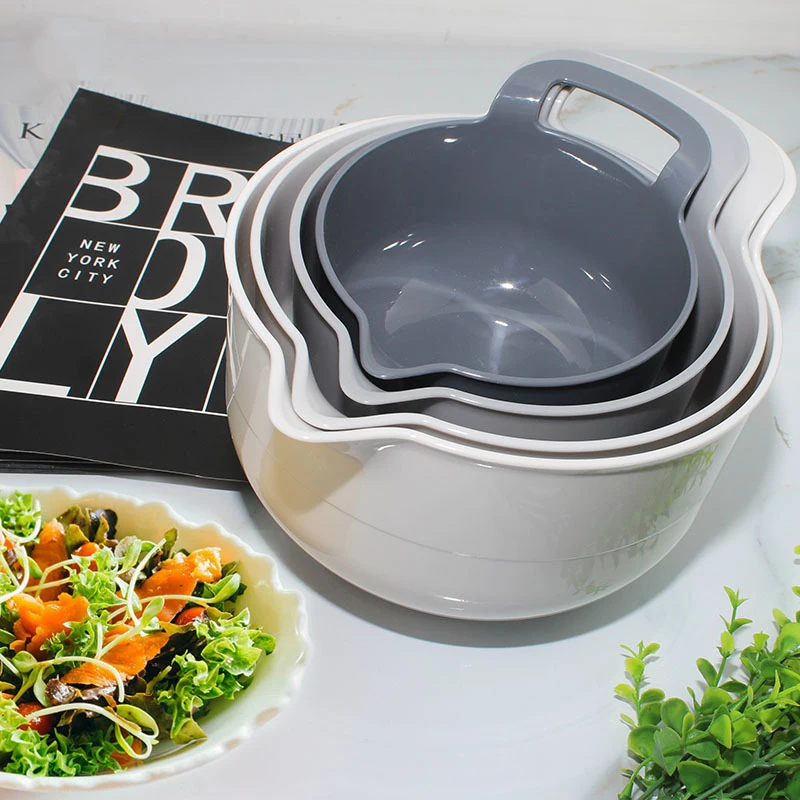 4 Pcs Kitchen Gadget Multi Functional Plastic Washing Bowl Strainer Salad Mixing Bowl Colander Set