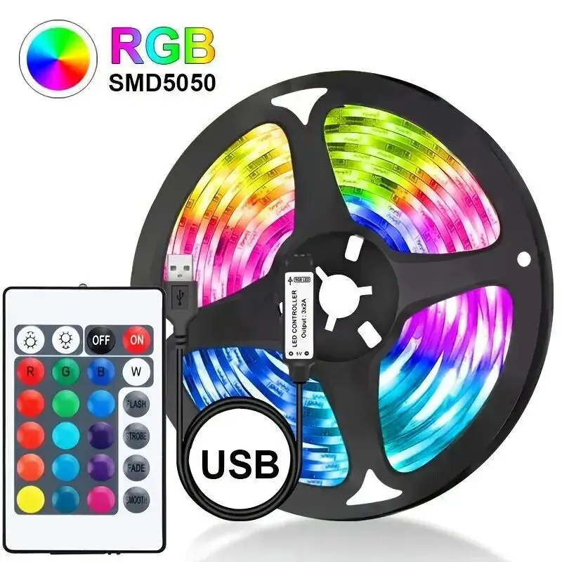 LED Strip Lights USB RGB 5M 5050 Flexible Lights Strip 24keys Remote Control for Room Living Room Party TV Backlight