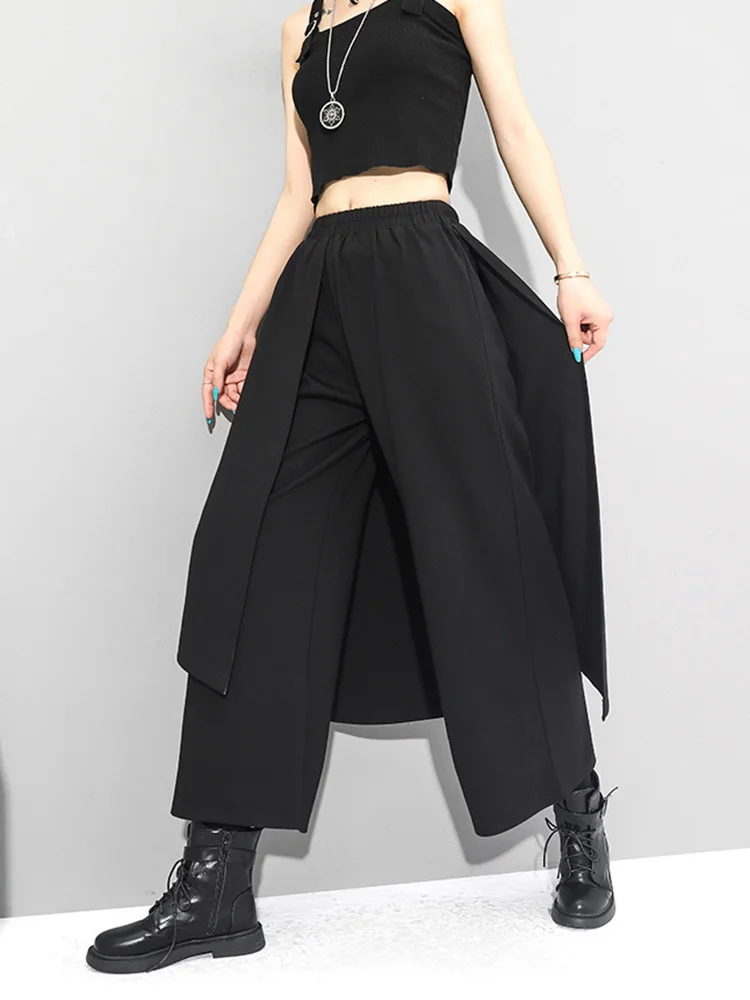 [EAM] High Elastic Waist Black Irregular Long Wide Leg Trousers New Loose Fit Pants Women Fashion Tide Spring Autumn 2026 1Z289