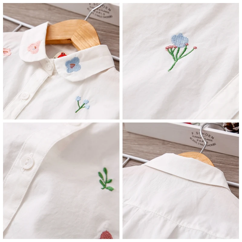 Kids Shirts Girls Blouses Long Sleeve Autumn Spring Kids Clothes Girls 8 To 12 Cartoon Fox Embroidery Tops Cotton School Shirts