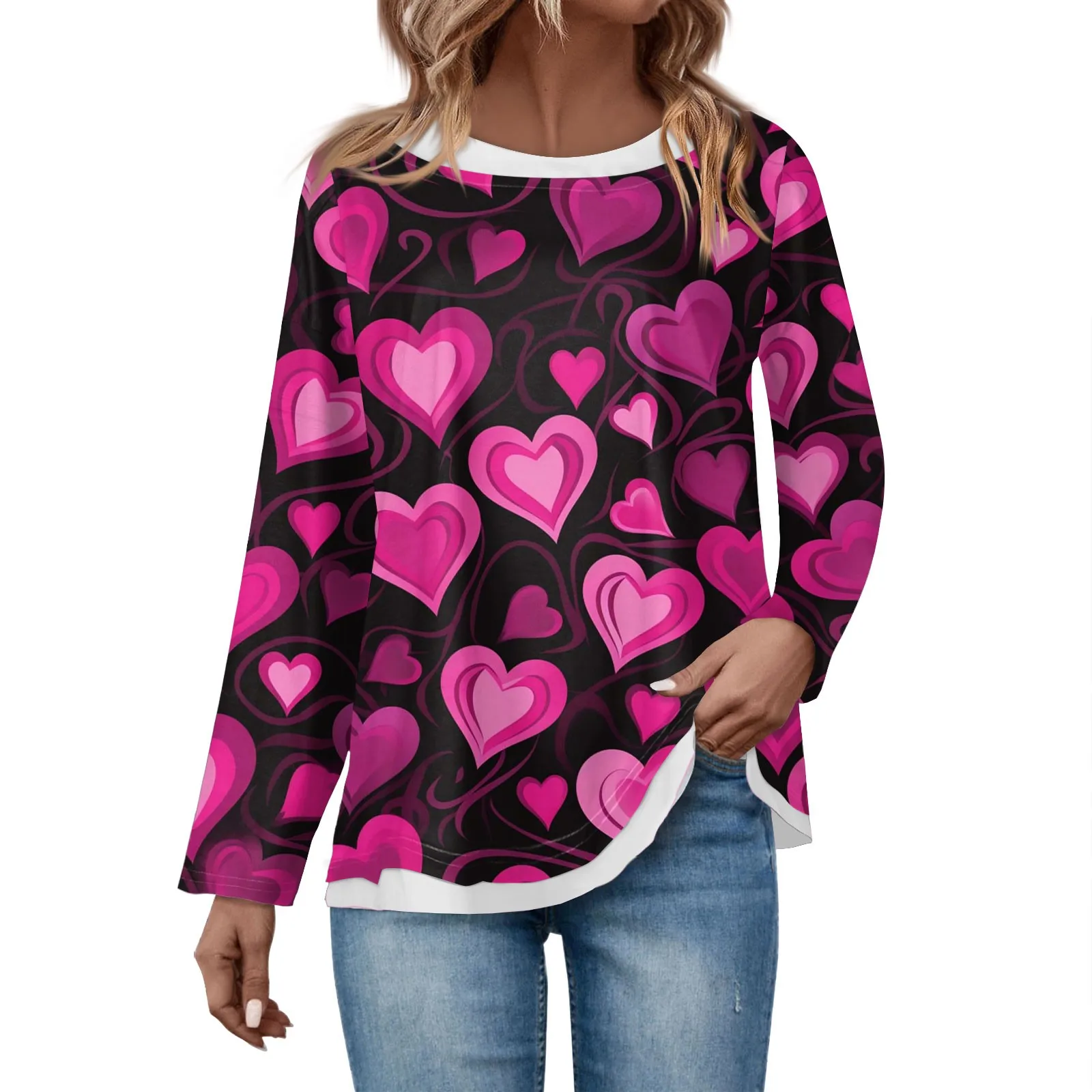 

Women's Summer T-shirt Love Printed Long Sleeve Casual Loose Female Clothing Streetwear Oversized Tee Pullover 2024