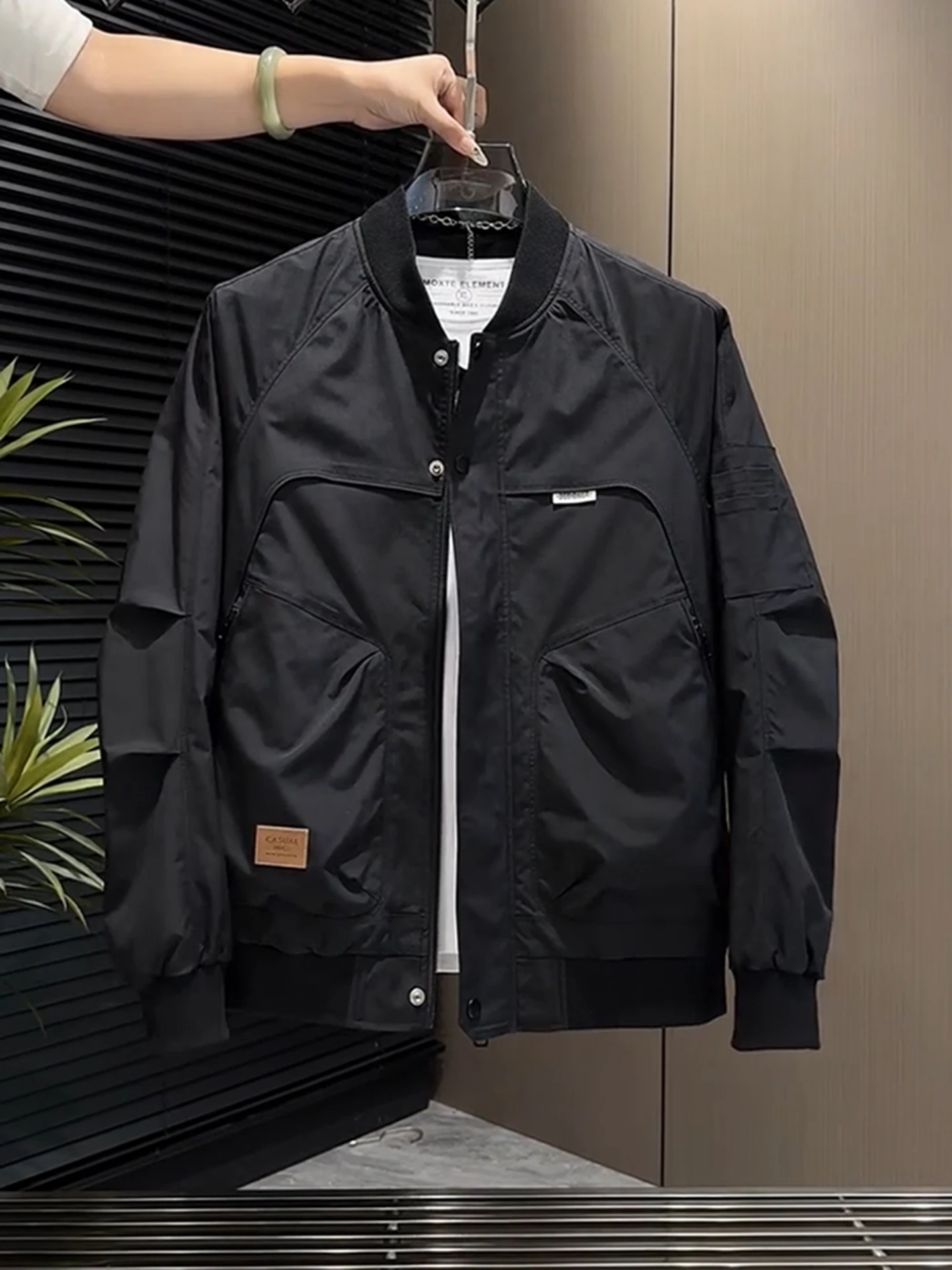 Men's Baseball Jacket Spring Autumn Fashion Versatile Casual Workwear Outerwear Trendy Handsome Top Youth Standard Fit Oxford... - 2