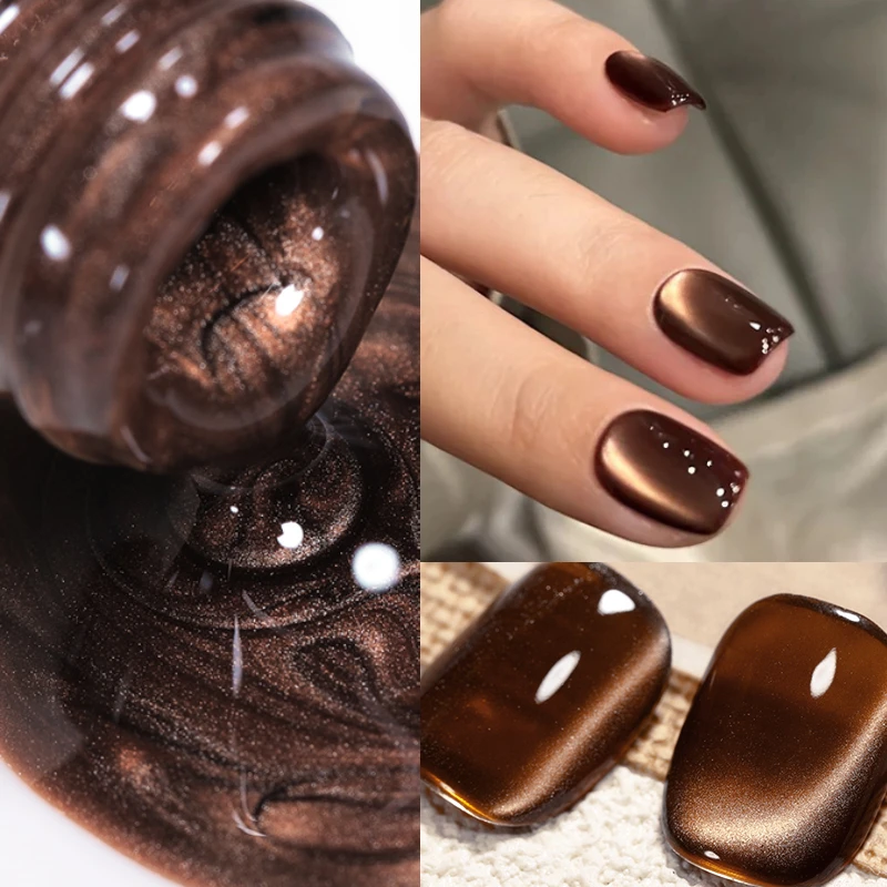 طلاء أظافر جل مغناطيسي ذهبي متدرج من BORN PRETTY سعة 10 مل بلون القهوة البني مع خرز زجاجي وتأثير ضوء القمر للخريف