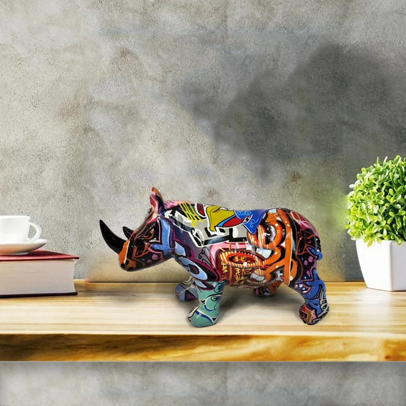 Noric Color Rhinoceros Statue Abstract Graffiti Animal Model Rhino