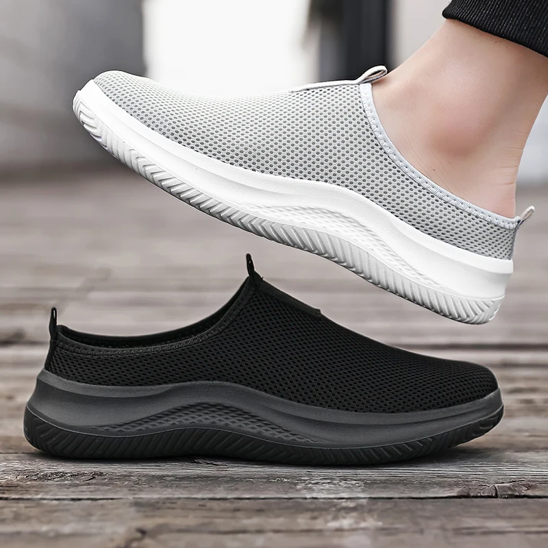 Men Flat Slip-On Half Slippers Running Shoes Men Plus Size Sport Shoes Lightweight Comfortable Breathable Walking Sneakers