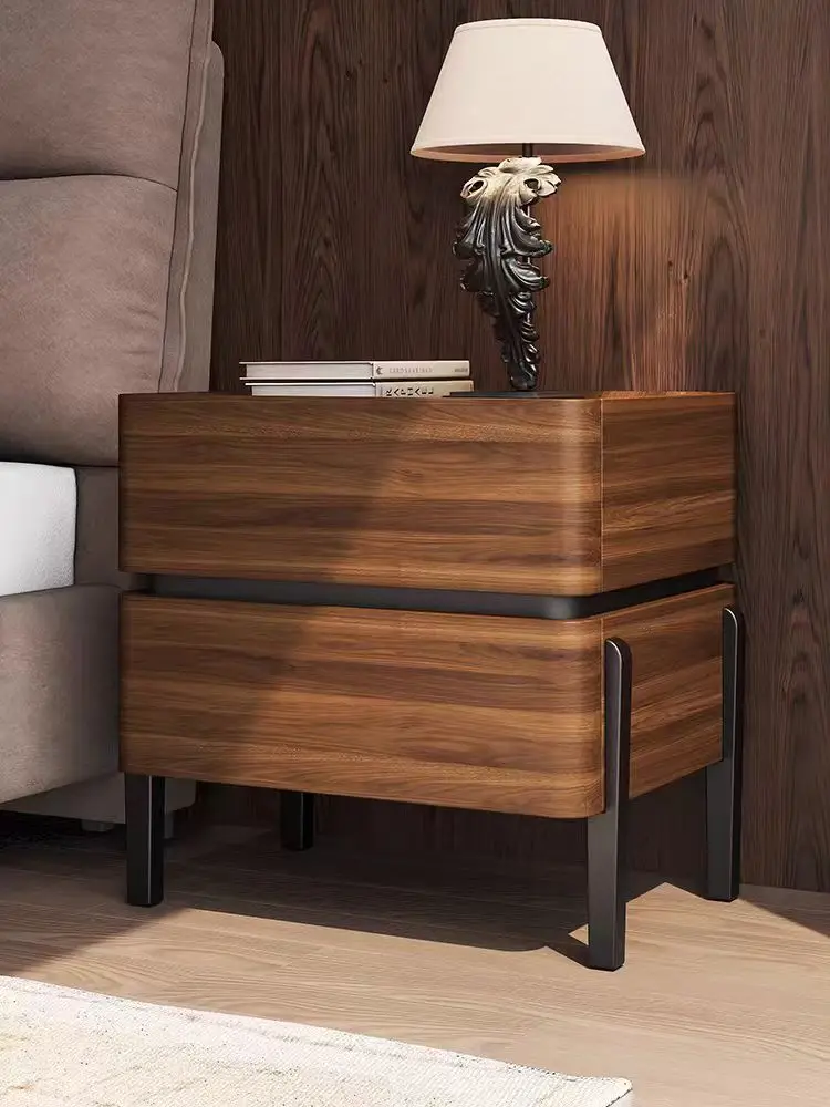 Italian Minimalist Storage Bedside Table, High-grade Black Walnut Solid Wood Bedside Table, Simple Bedroom Cabinet