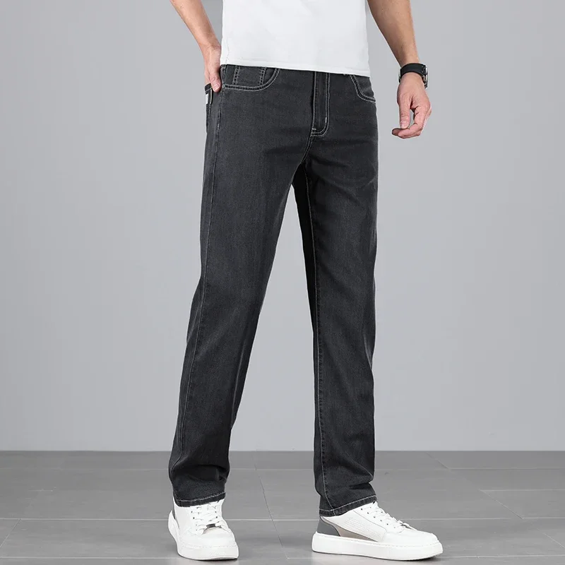 Men Jeans Mens Jeans Jeans Trousers Denim Trousers Business Jeans Elastic Jeans Washed Jeans Mens Casual Trousers Lyocell Pants 4 Colors New Lyocell Jeans Men's Clothing Thin Stretch Straight Business Casual Denim Pants Loose Cotton Trousers For Male