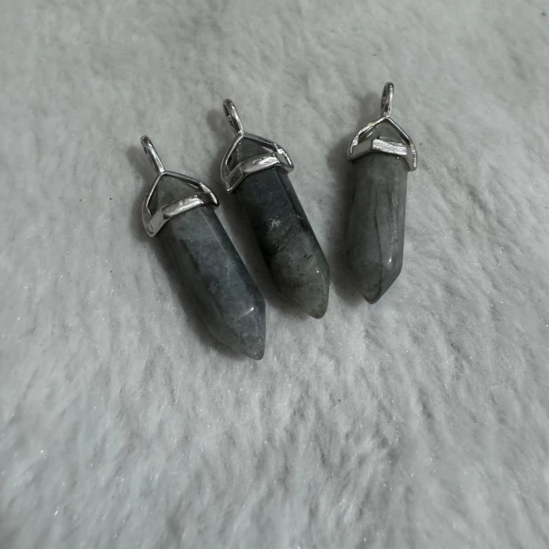 

Оптовая продажа, 4 шт., подвеска из натурального Лабрадорита с лечебными бусинами, ожерелье из шестигранного камня, 8x33 мм