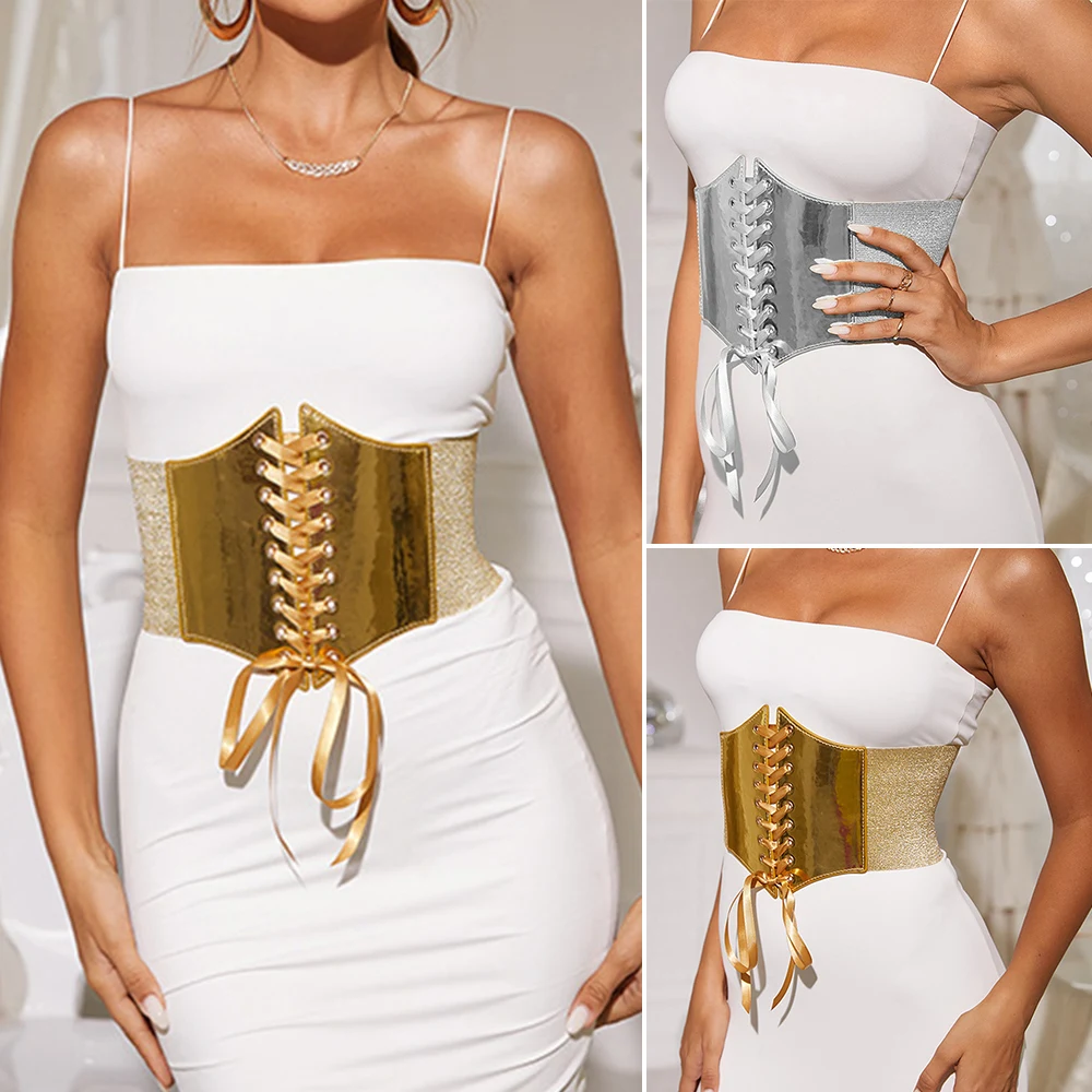 

Fashion Elastic Gold Corset Wide Belt For Women Waist Strap Female Dress Skirt Coat Luxury Brand Designer Decorative Girdle