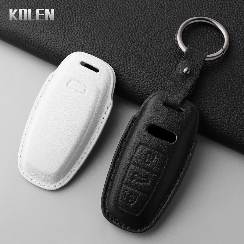 Premium Dermis Leather Car Key Case Cover - Luxurious Protective Keychain Accessory