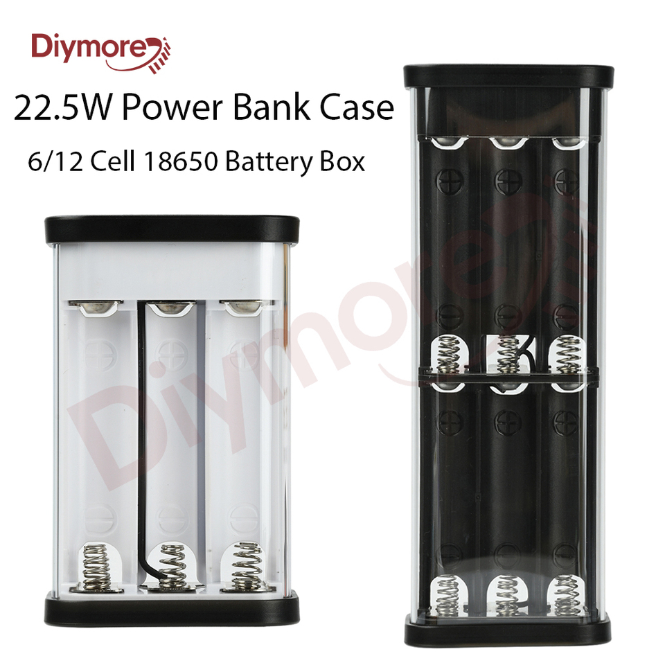  PD22.5W Mobile Power Cases Fully Transparent Power Bank Case Solderless 6/12 Cell 18650 Battery Box Mobile Power Bank Kit 