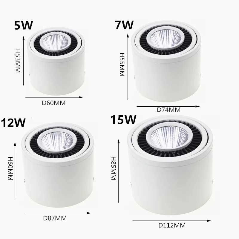 AC/DC 12V 24V COB LED Downlights 5W 7W 12W 15W Surface Mounted LED Ceiling Lamps Spot Light 360 Degree Rotation Downlights