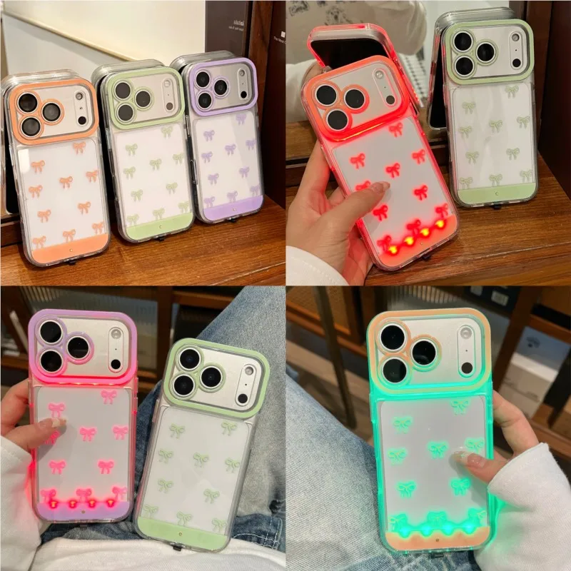 Luminous Flashing Bowknot Phone Case - Shockproof and Color-Changing