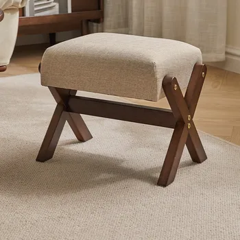 Solid Wood Footstool – Soft Padded Shoe Bench for Entryway, Bedroom & Dressing Room 1