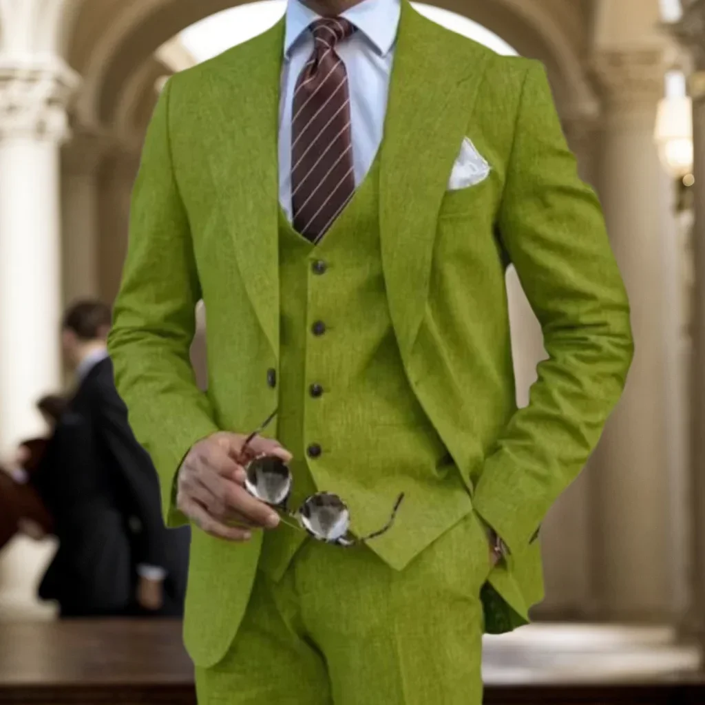 Regular Suit for Men Stylish 3 Piece Blazer Vest and Pant Set Elegant Tuxedo Set Wedding Ceremony Business Classic Costume Coat