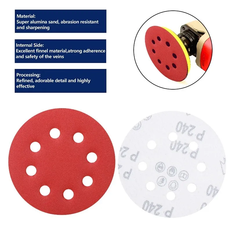 XCAN 5Inch 125mm Round Sandpaper 8 Holes Disk Sand Sheets Grit 40-3000 Hook and Loop Sanding Disc Abrasives for Polish